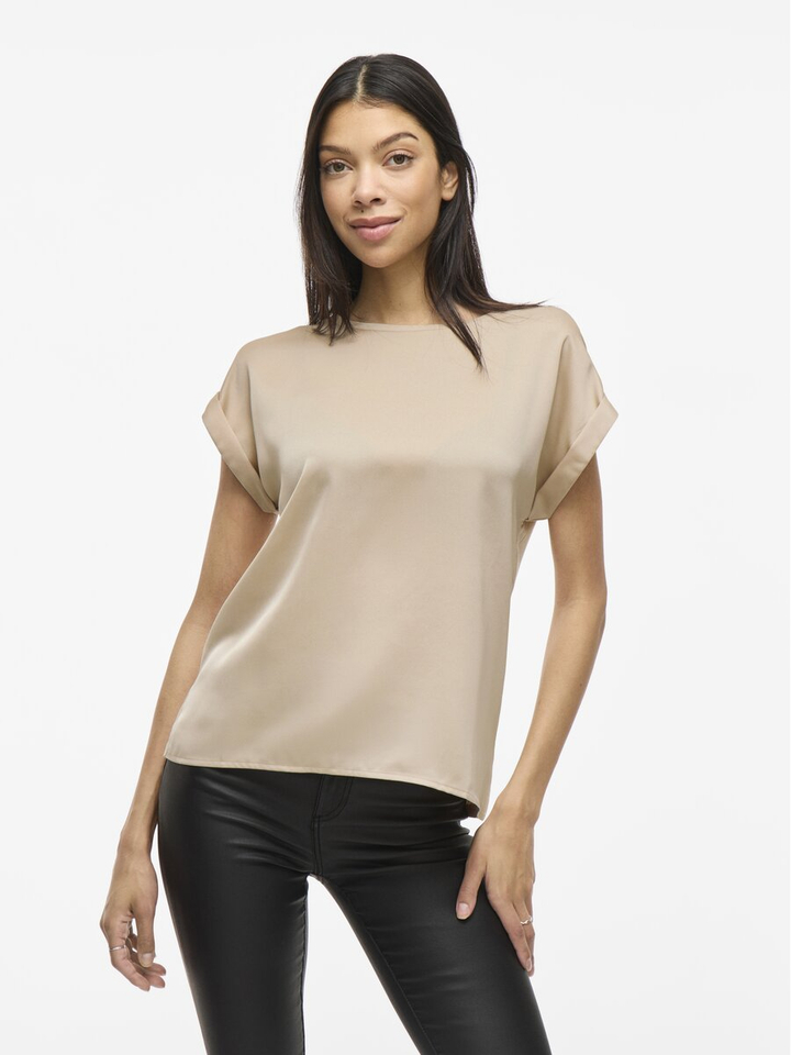 Beige t-shirt met glanzende voorzijde Viellette Vila