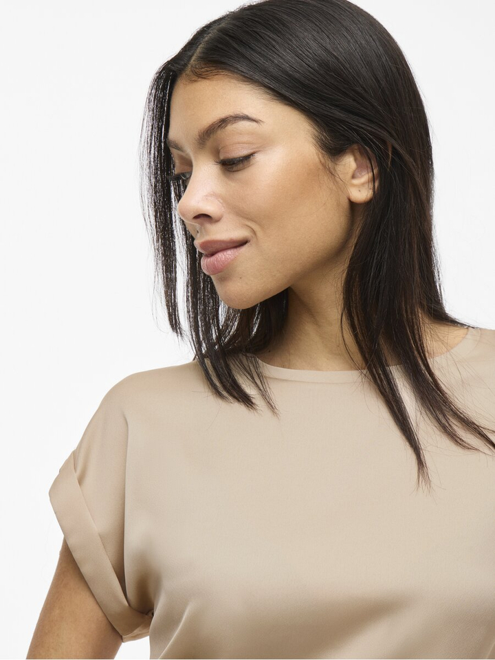 Beige t-shirt met glanzende voorzijde Viellette Vila