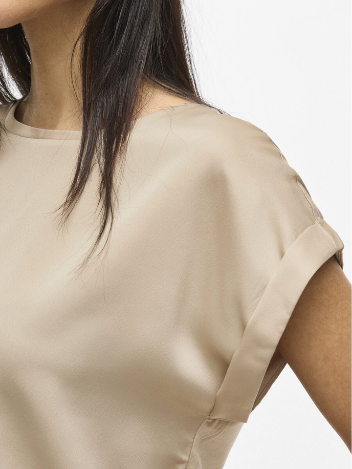 Beige t-shirt met glanzende voorzijde Viellette Vila