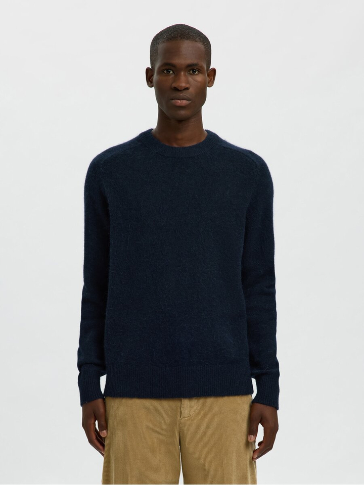 Donkerblauwe trui met alpaca Selected