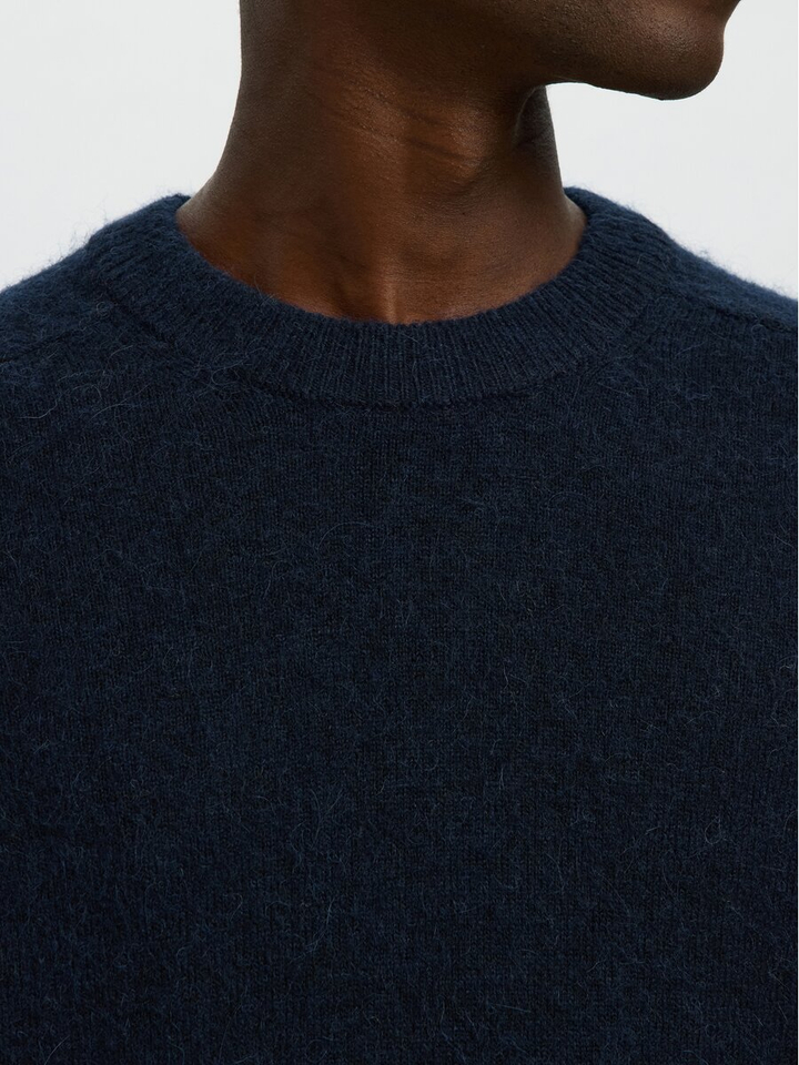 Donkerblauwe trui met alpaca Selected