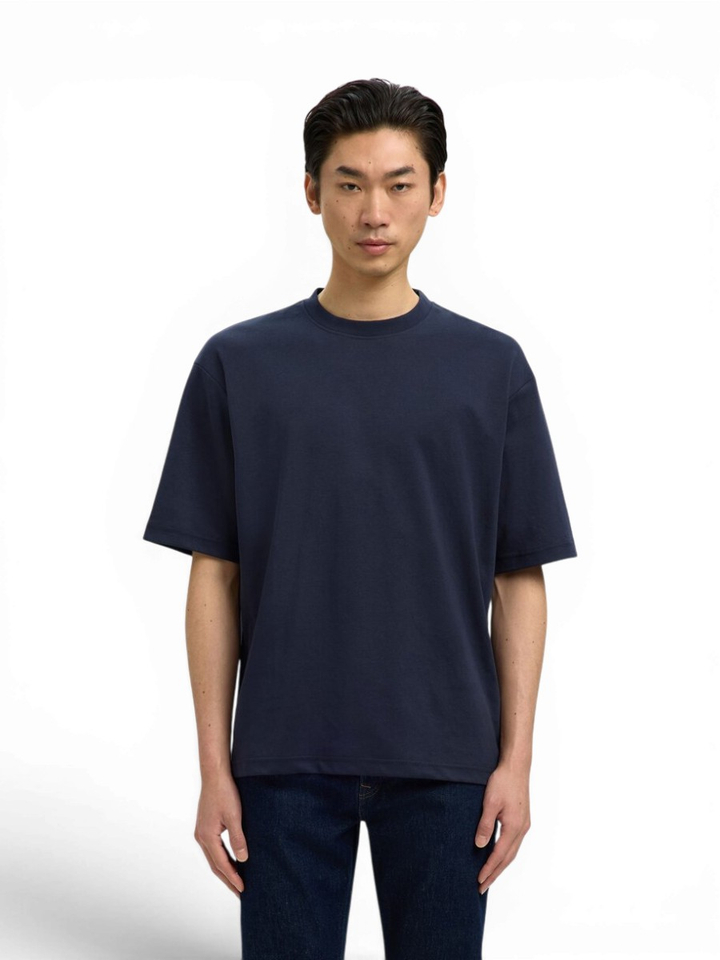 Donkerblauwe effen t-shirt Selected