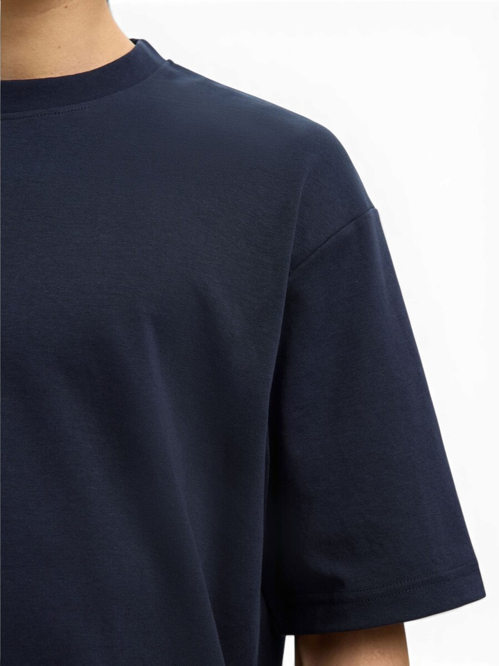 Donkerblauwe effen t-shirt Selected