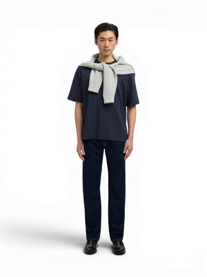 Donkerblauwe effen t-shirt Selected