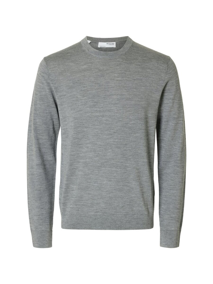 Grijze trui in Merino wol Selected