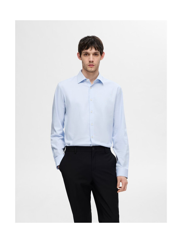 Lichtblauw katoenen hemd (slim fit) met lange mouwen Selected
