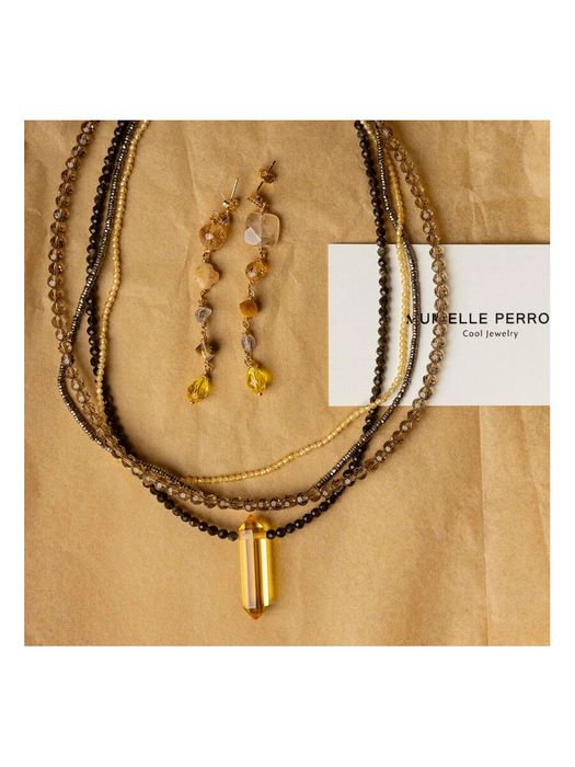 Asymmetrische oorbellen met aventurij kwarts & citrien Hello Murielle Perrotti