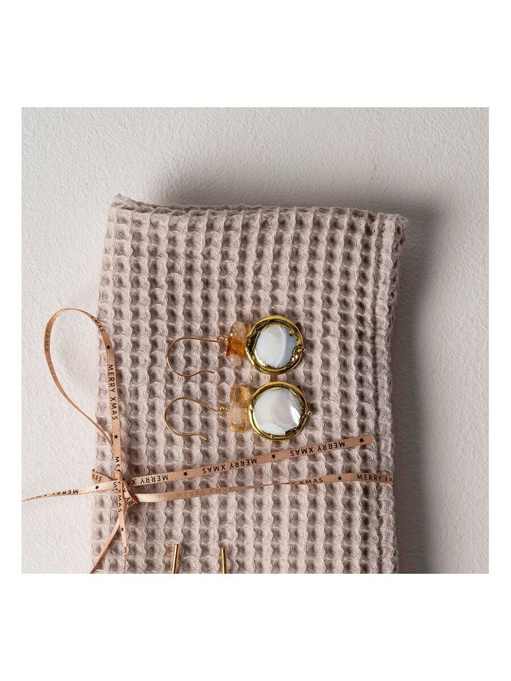 Ronde parelmoer & citrien chips oorbellen Miro Murielle Perrotti 