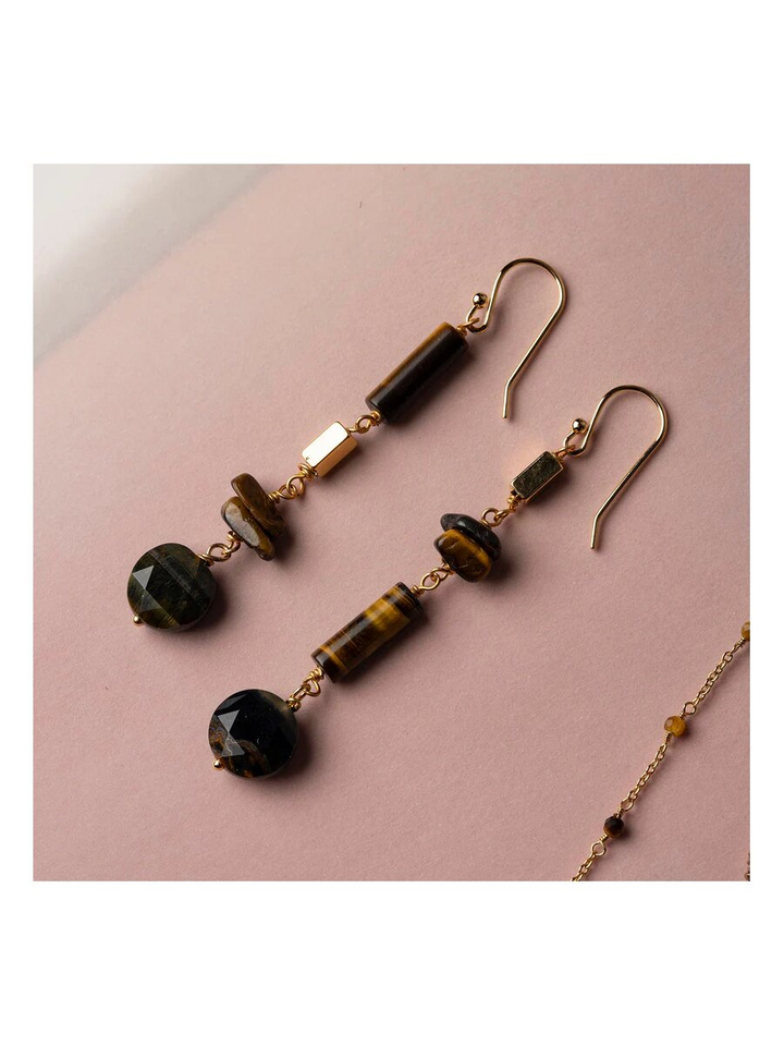 Asymmetrische tijgeroog oorbellen Very Murielle Perrotti 