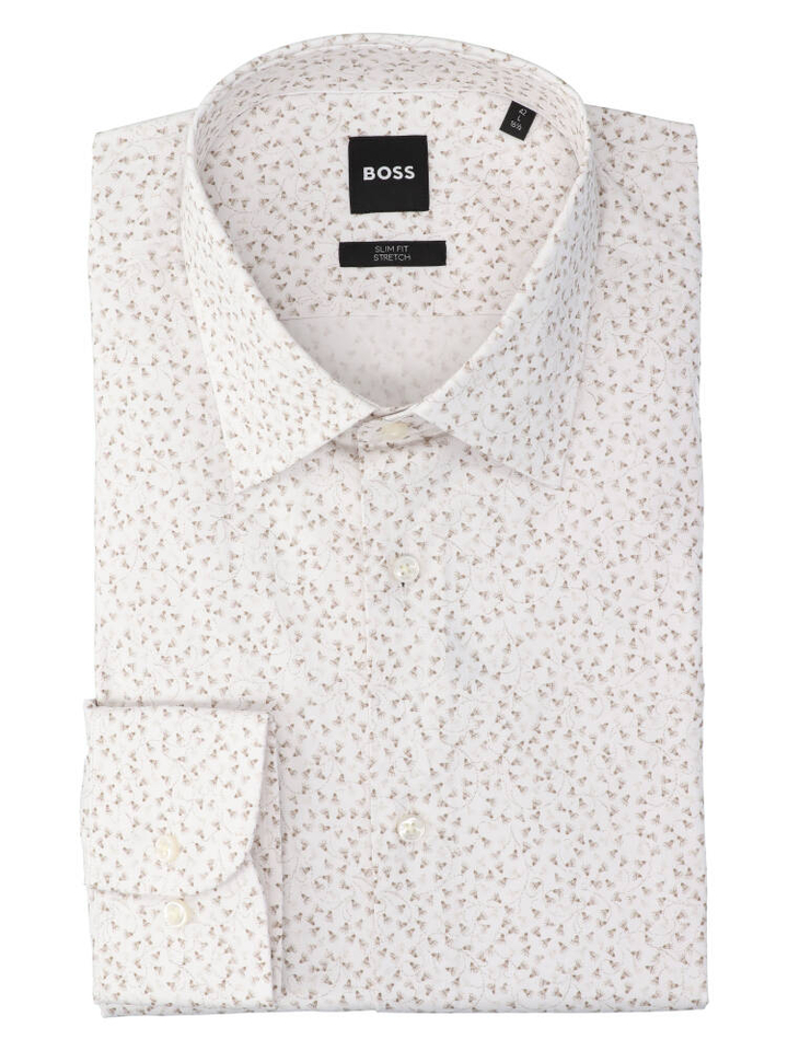 Dark beige katoenen hemd (slim fit) met bloemen en lange mouwen Hugo Boss