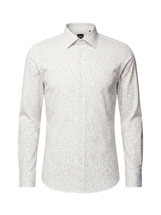 Dark beige katoenen hemd (slim fit) met bloemen en lange mouwen Hugo Boss