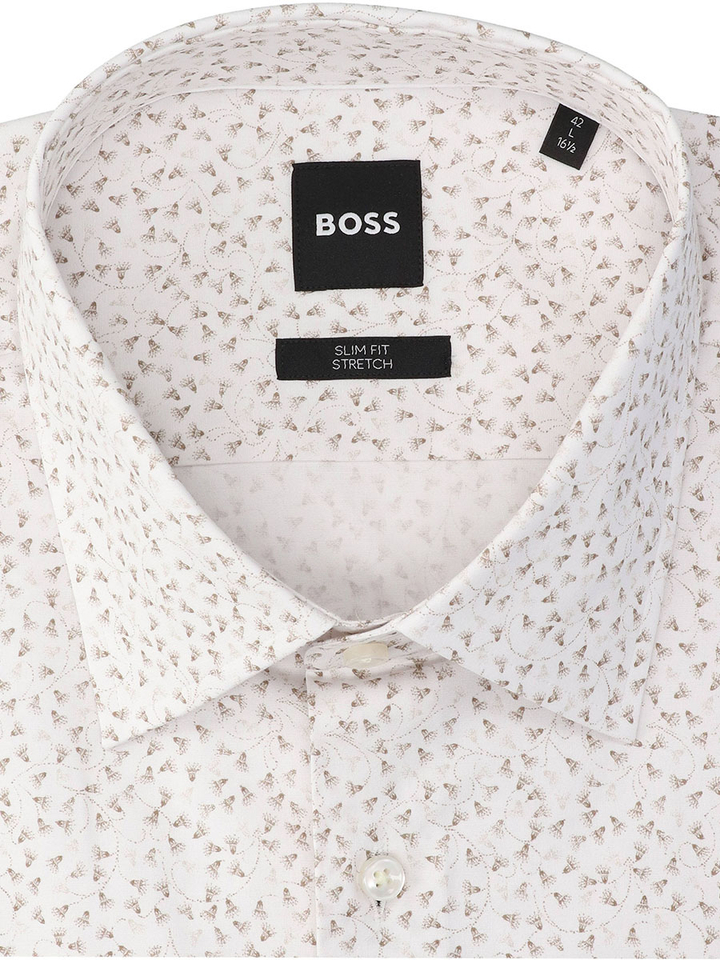 Dark beige katoenen hemd (slim fit) met bloemen en lange mouwen Hugo Boss