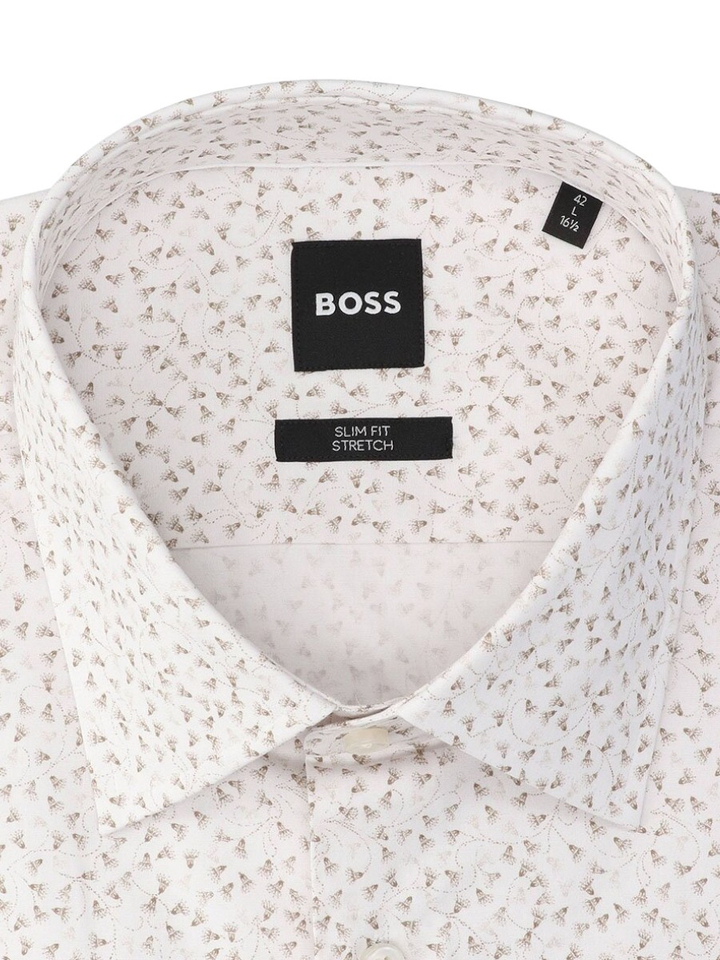 Dark beige katoenen hemd (slim fit) met bloemen en lange mouwen Hugo Boss
