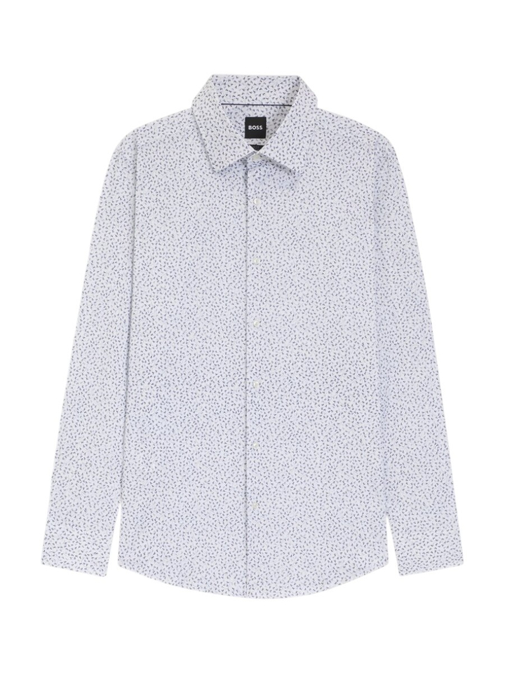 Wit hemd met blauw motief (slim fit stretch) met lange mouwen Hugo Boss 