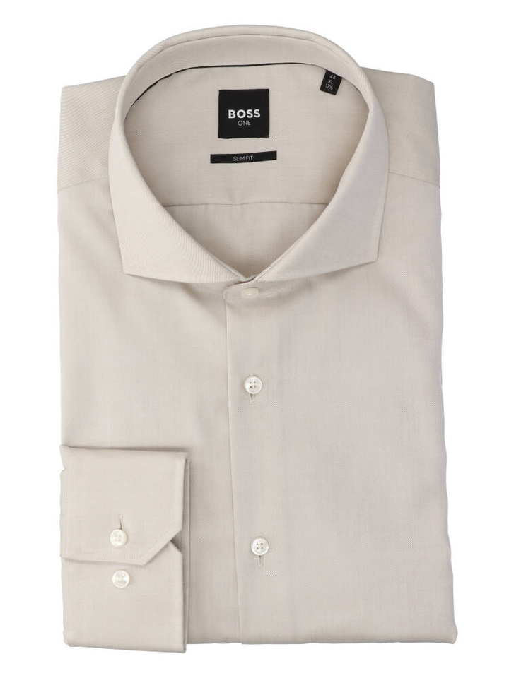 Dark beige katoenen hemd (slim fit) met lange mouwen Hugo Boss