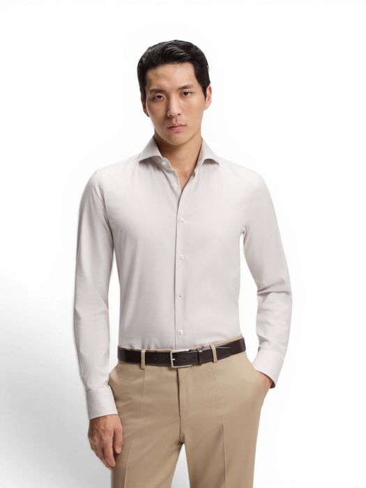 Dark beige katoenen hemd (slim fit) met lange mouwen Hugo Boss