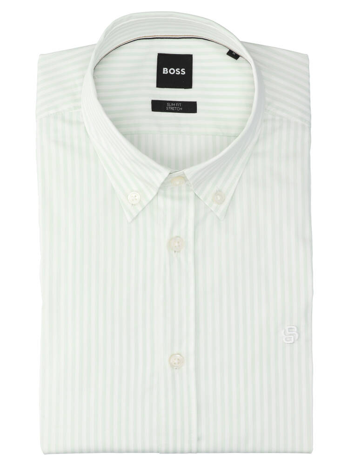 Light/pastel green katoenen hemd (slim fit) met strepen en lange mouwen Hugo Boss 