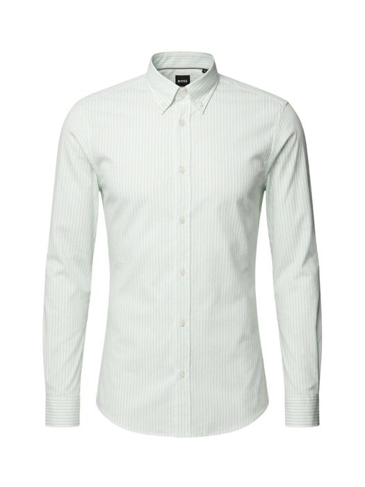 Light/pastel green katoenen hemd (slim fit) met strepen en lange mouwen Hugo Boss