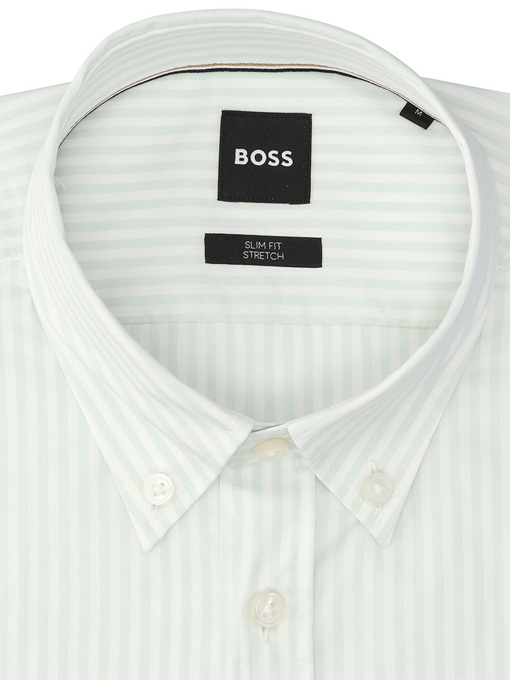 Light/pastel green katoenen hemd (slim fit) met strepen en lange mouwen Hugo Boss 
