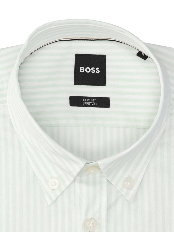 Light/pastel green katoenen hemd (slim fit) met strepen en lange mouwen Hugo Boss