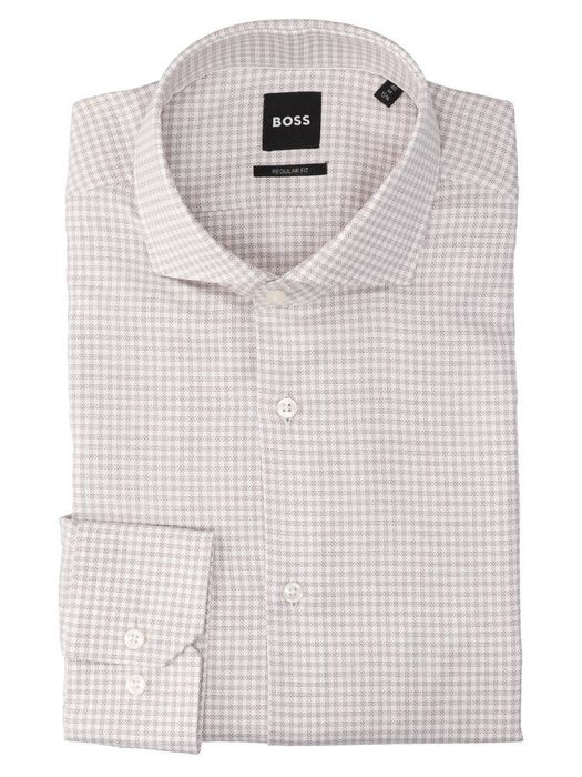 Hemd met fijne beige ruitmotief (regular fit) met lange mouwen Hugo Boss