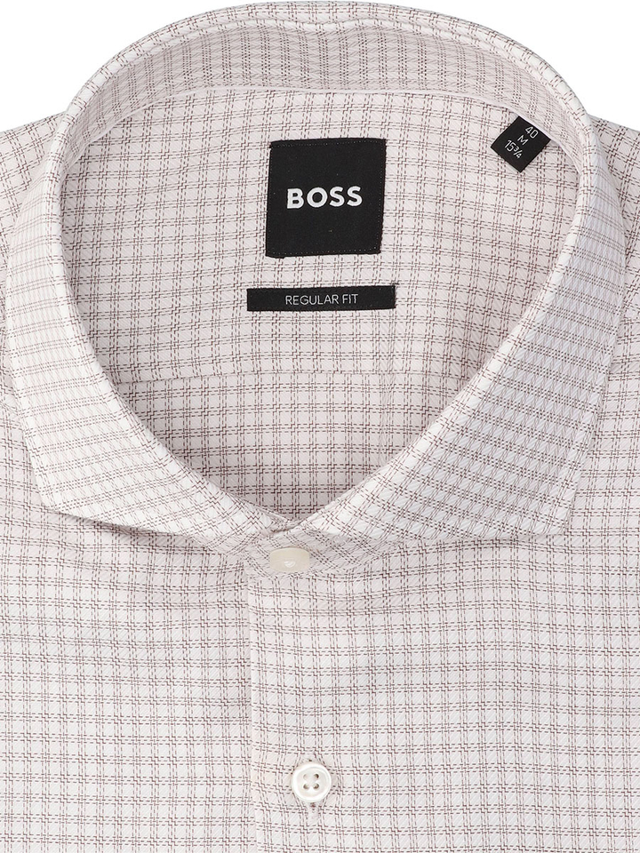 Hemd met fijne beige ruitmotief (regular fit) met lange mouwen Hugo Boss 