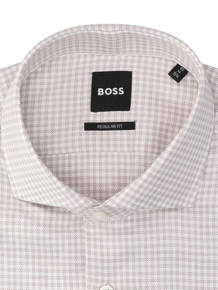 Hemd met fijne beige ruitmotief (regular fit) met lange mouwen Hugo Boss 