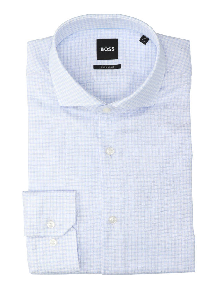 Wit hemd met fijne blauwe ruit (regular fit) met lange mouwen Hugo Boss