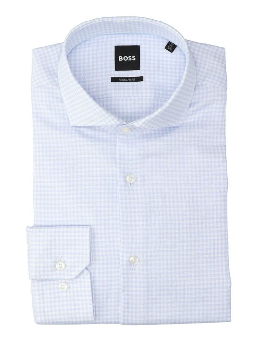 Wit hemd met fijne blauwe ruit (regular fit) met lange mouwen Hugo Boss
