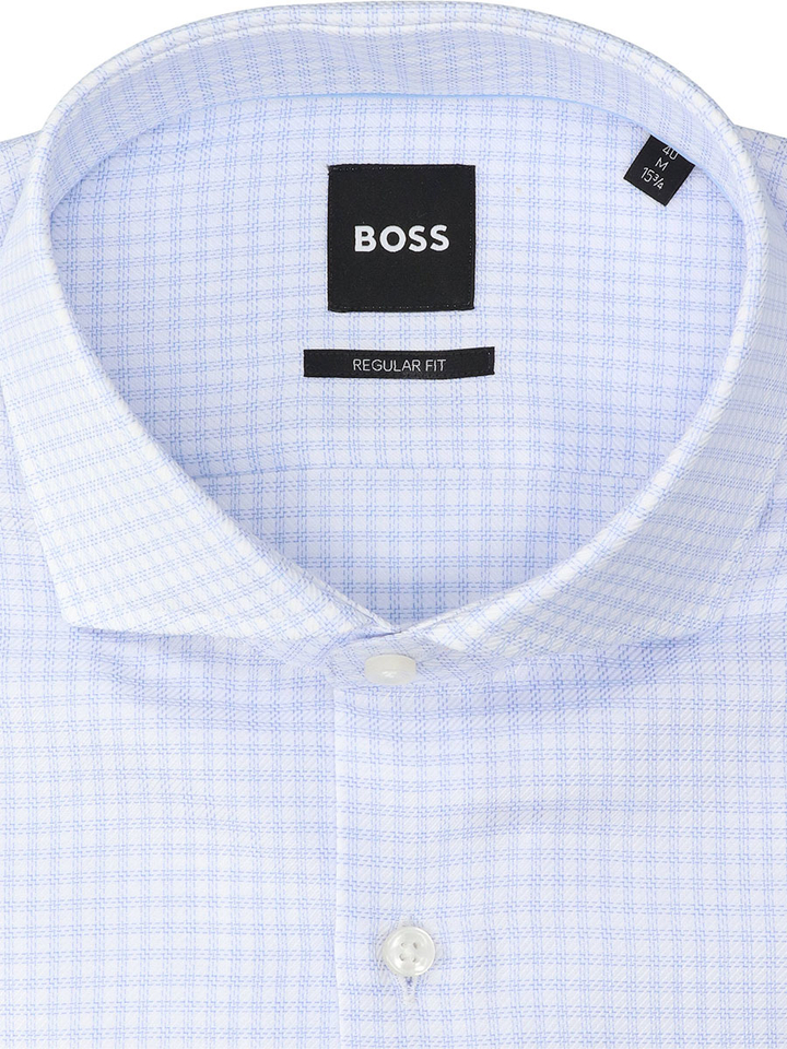 Wit hemd met fijne blauwe ruit (regular fit) met lange mouwen Hugo Boss