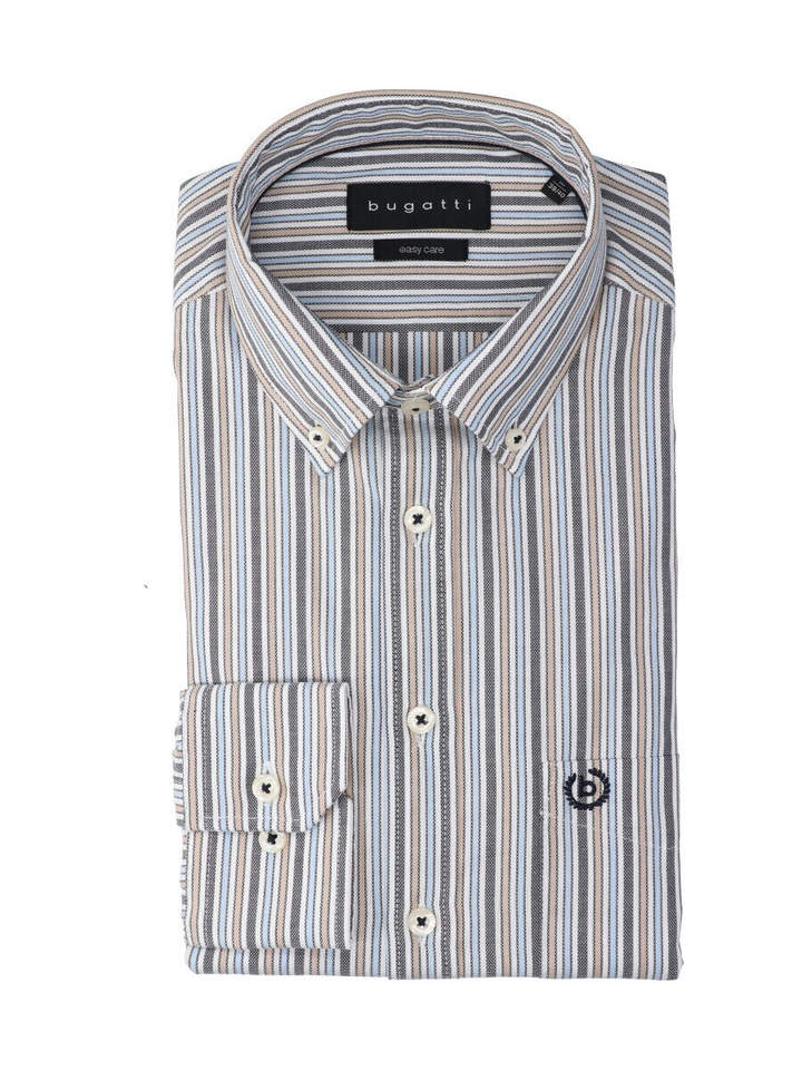 Taupe linnen hemd (regular fit) met strepen en lange mouwen Bugatti 