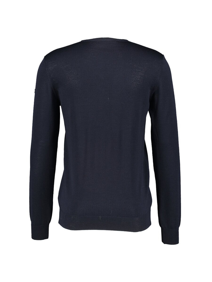 Donkerblauwe wollen pull met V-hals Maerz