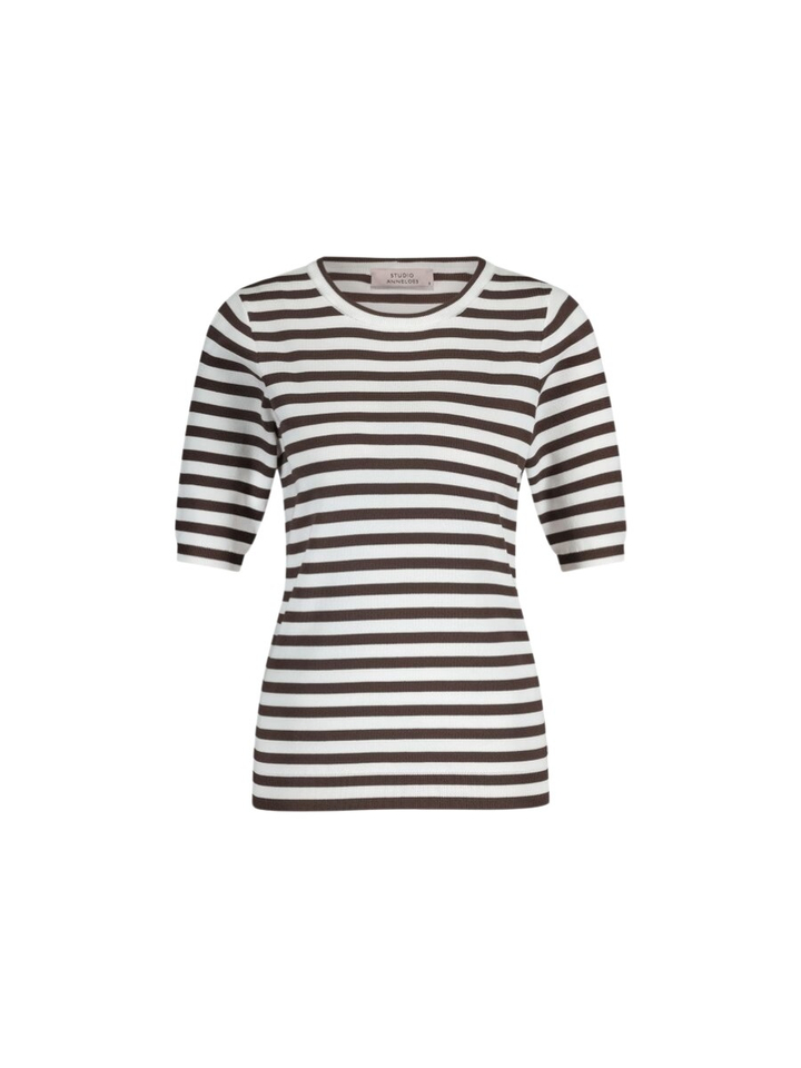 Bruine ecru gestreepte t-shirt Studio Anneloes