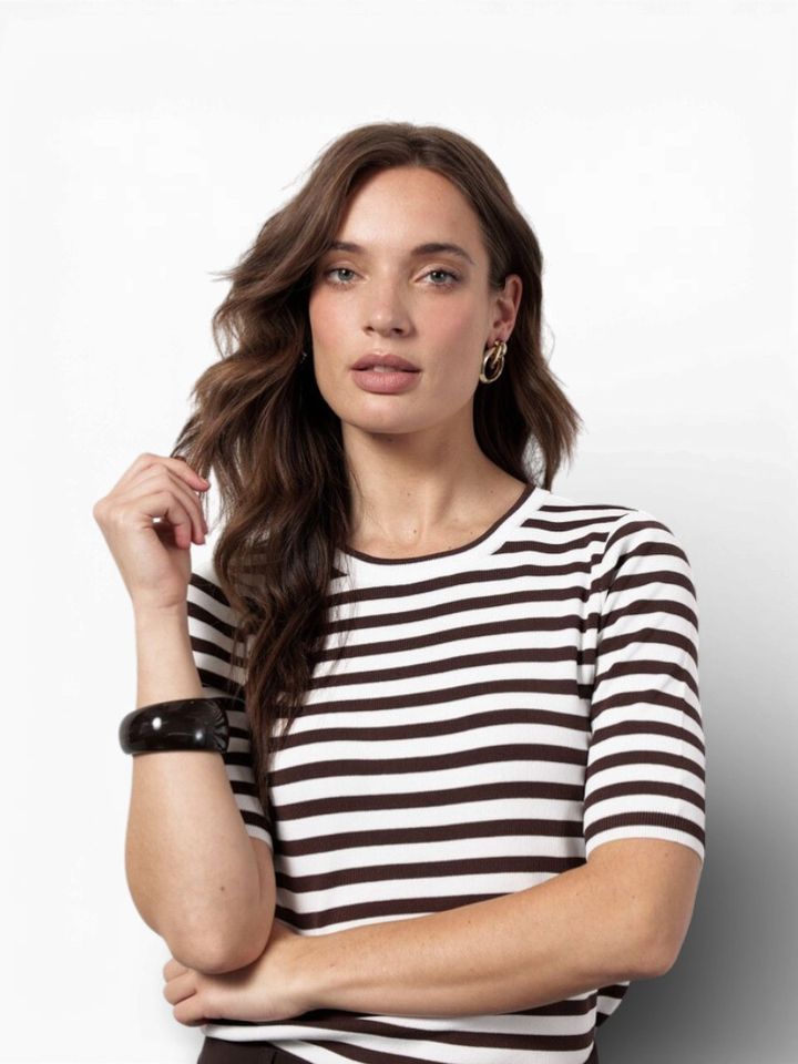 Bruine ecru gestreepte t-shirt Studio Anneloes