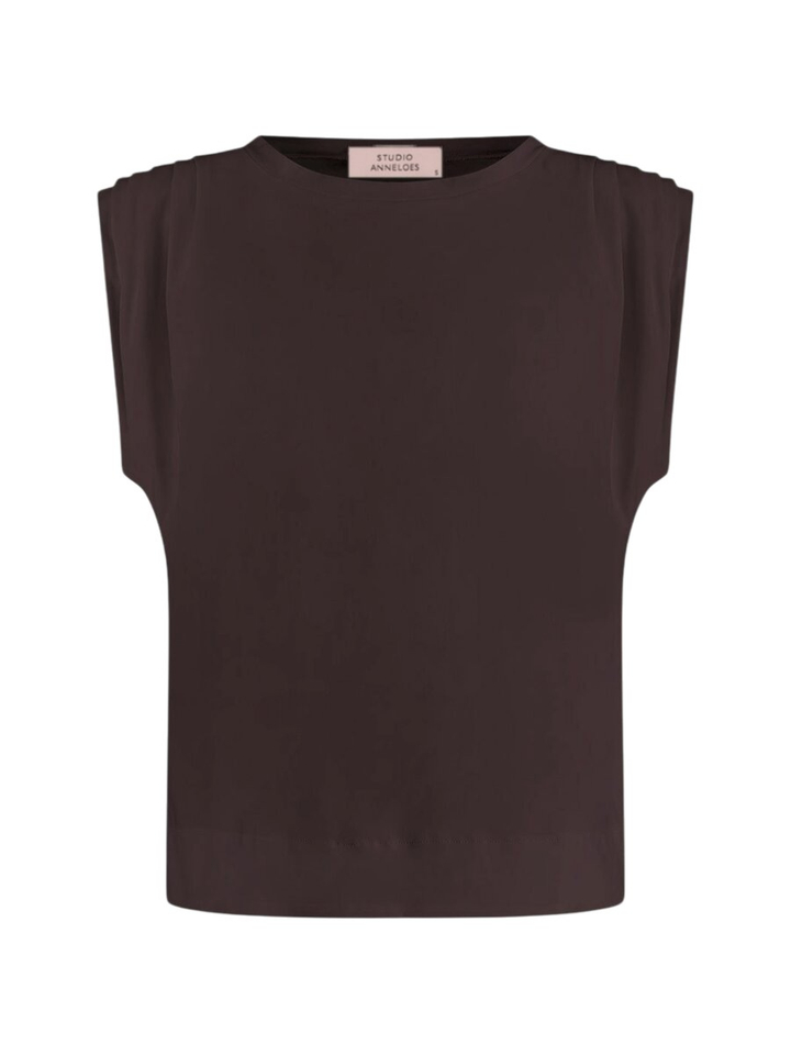Donkerbruine top met plooi detail Studio Anneloes