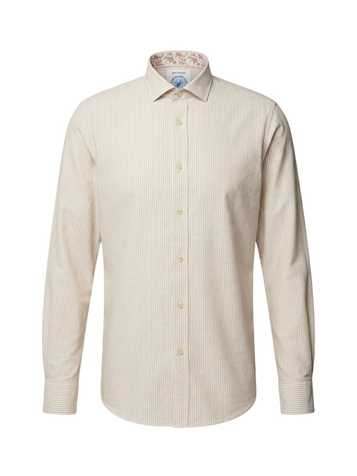Beige en wit gestreept katoenen hemd (regular fit) met lange mouwen A Fish Named Fred