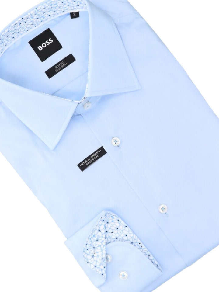 Light/Pastel Blue katoenen hemd (slim fit) en lange mouwen Hugo Boss