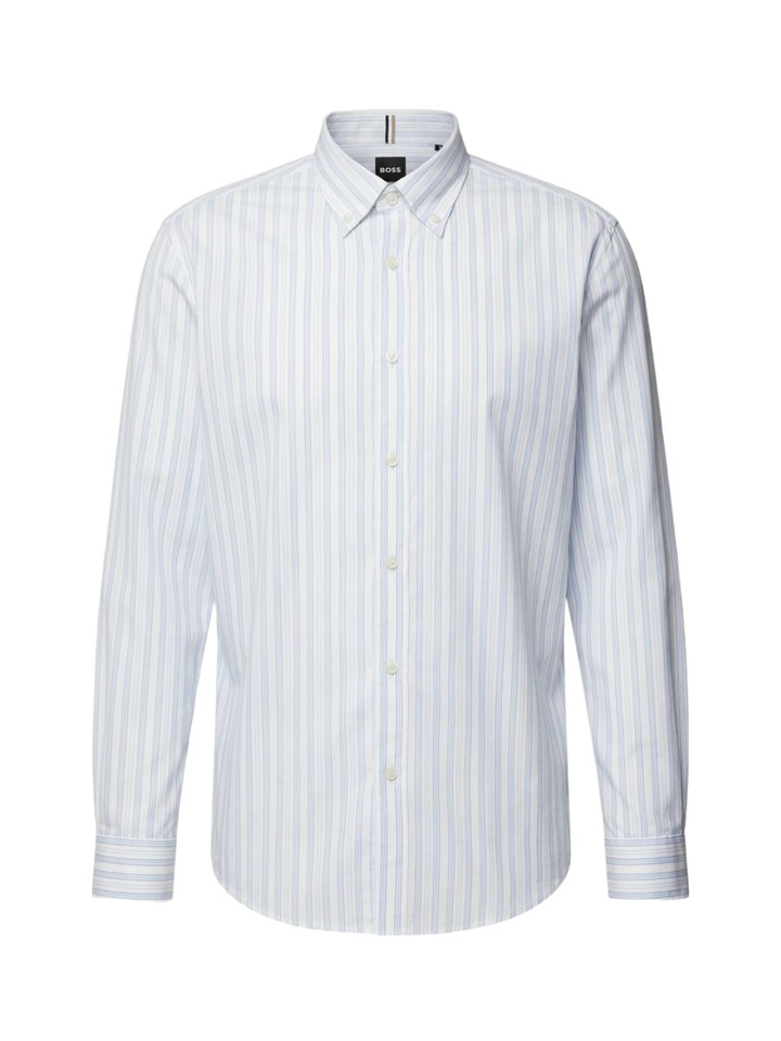 Lichtblauw en wit gestreept katoenen hemd (regular fit) met lange mouwen Hugo Boss