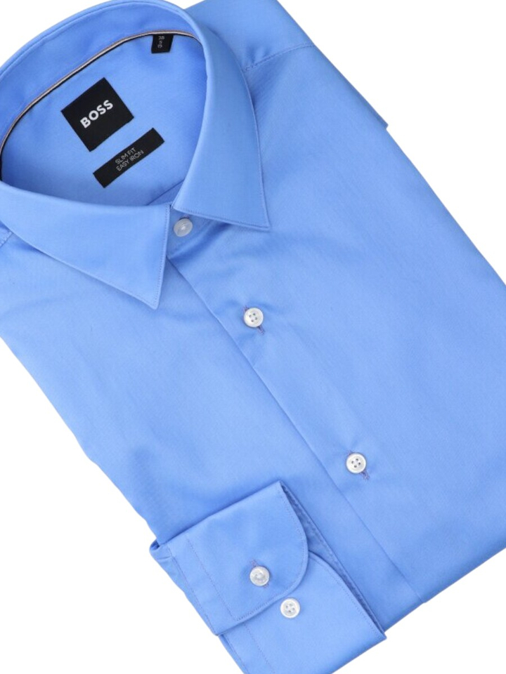 Bright Blue katoenen hemd (slim fit) met lange mouwen Hugo Boss