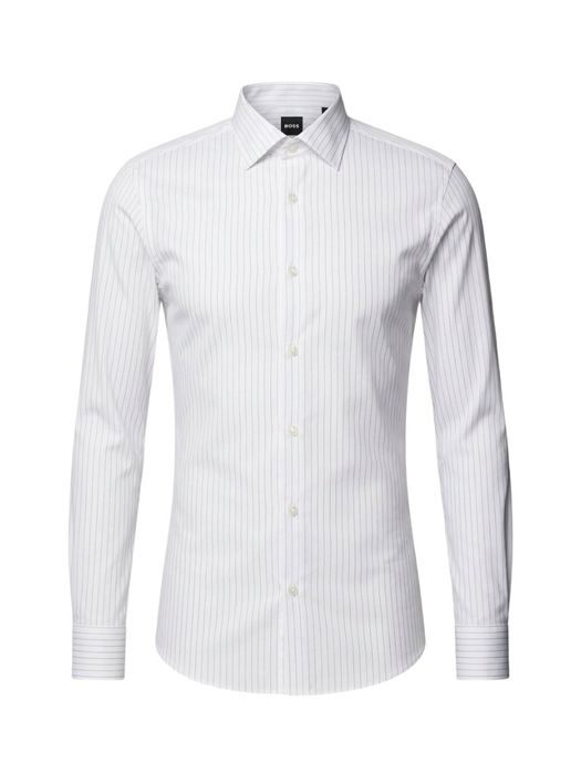 Wit katoenen hemd (slim fit) met lichtgrijze strepen Hank Hugo Boss