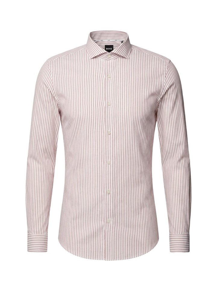 Roest en wit gestreept katoenen hemd (slim fit) met lange mouwen Hugo Boss