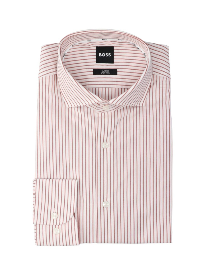 Roest en wit gestreept katoenen hemd (slim fit) met lange mouwen Hugo Boss
