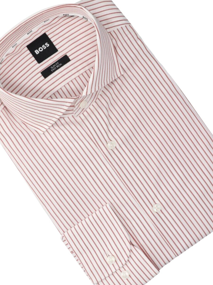 Roest en wit gestreept katoenen hemd (slim fit) met lange mouwen Hugo Boss
