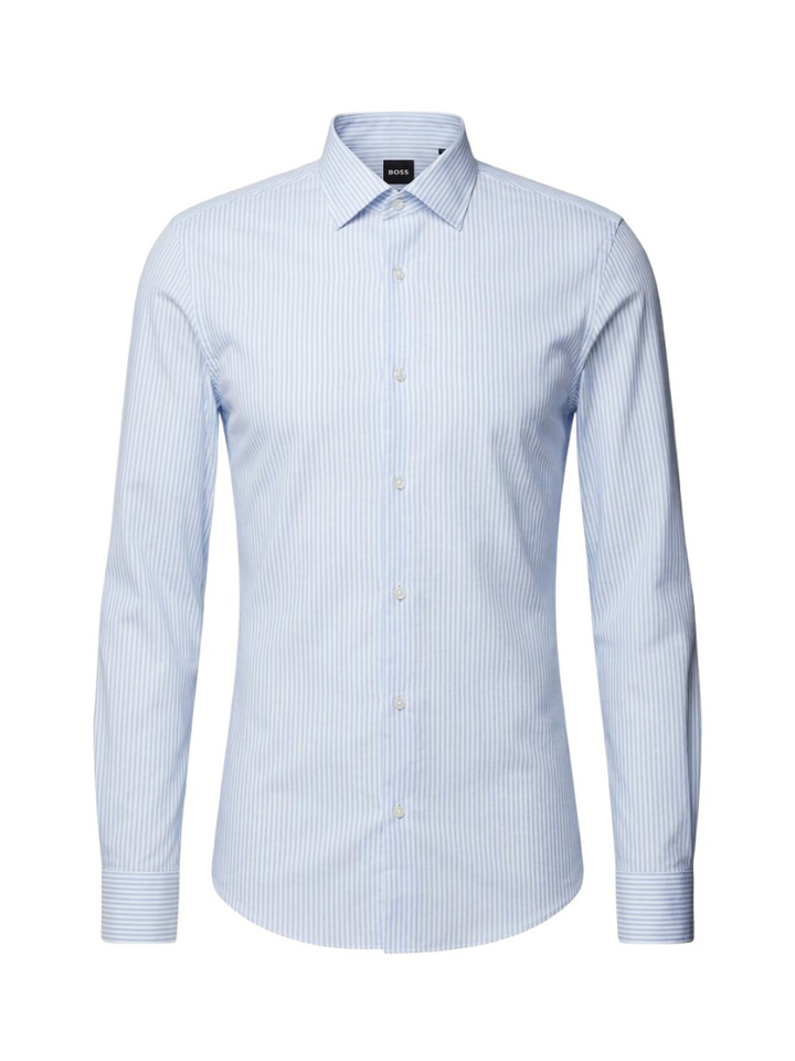 Blauw en wit gestreept linnen hemd (slim fit) met lange mouwen Hugo Boss