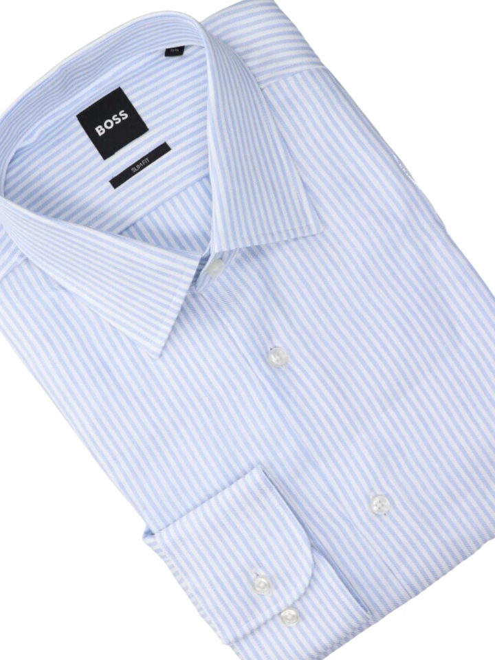 Blauw en wit gestreept linnen hemd (slim fit) met lange mouwen Hugo Boss