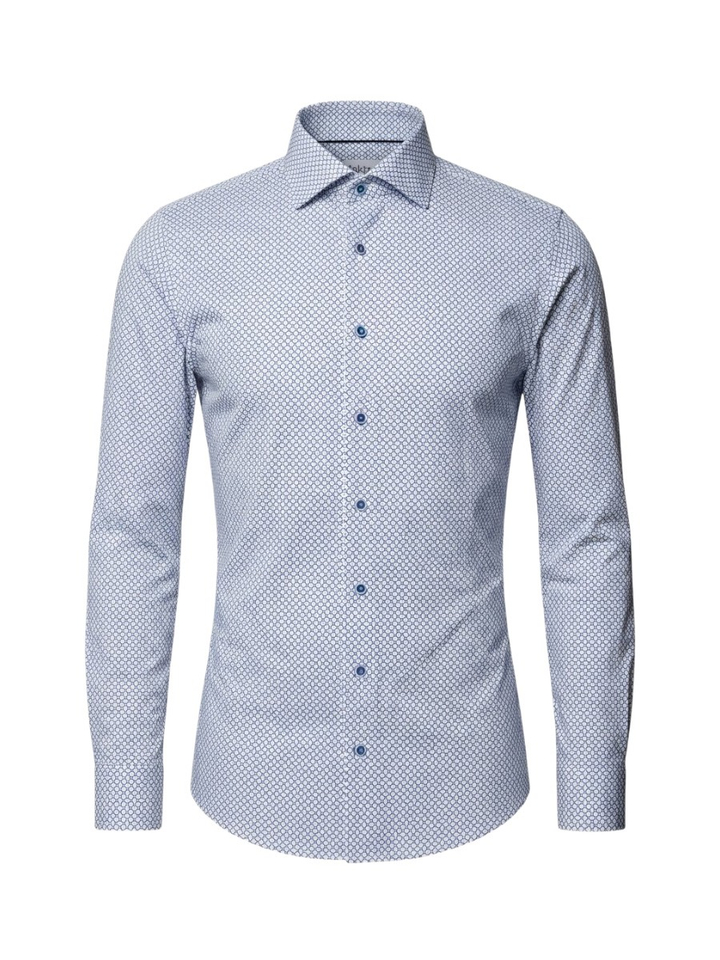 Wit katoenen hemd (slim fit) met lange mouwen in blauwe print Fakts