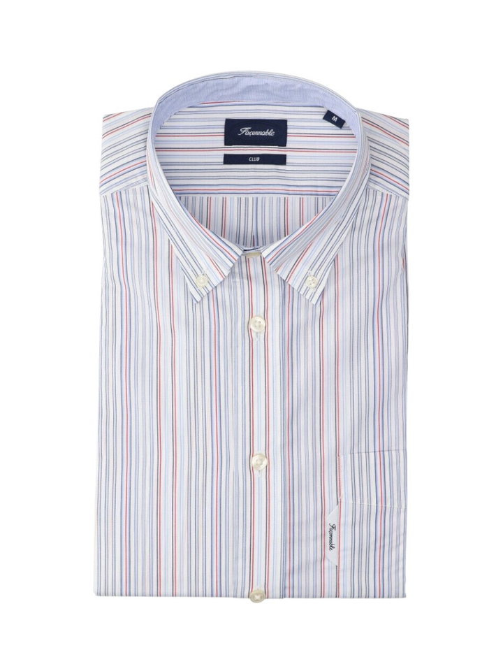 Wit katoenen blauw en rood gestreept hemd (regular fit) met lange mouwen Faconnable