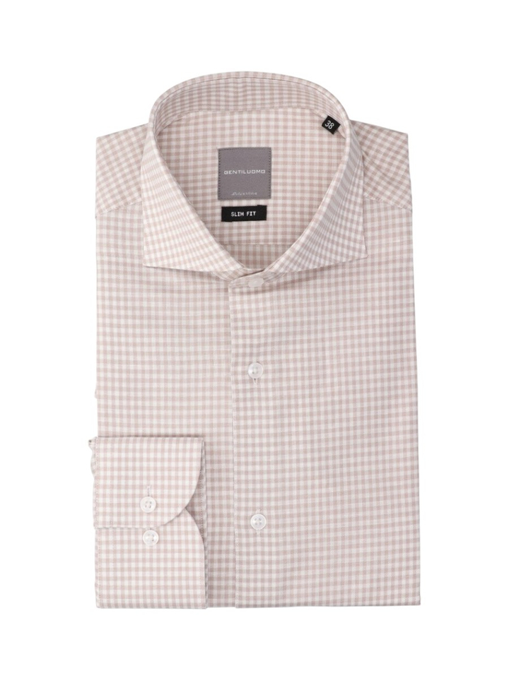 Wit met beige katoenen hemd (slim fit) met lange mouwen Gentiluomo