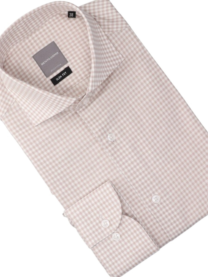 Wit met beige katoenen hemd (slim fit) met lange mouwen Gentiluomo