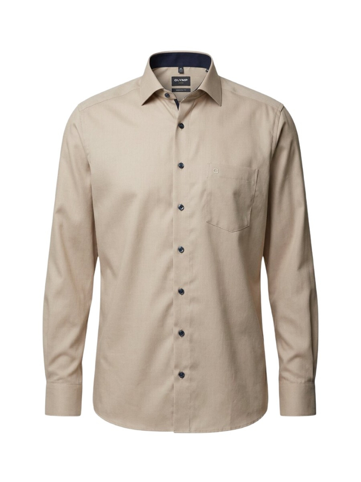 Beige katoenen hemd (comfort fit) met lange mouwen Olymp